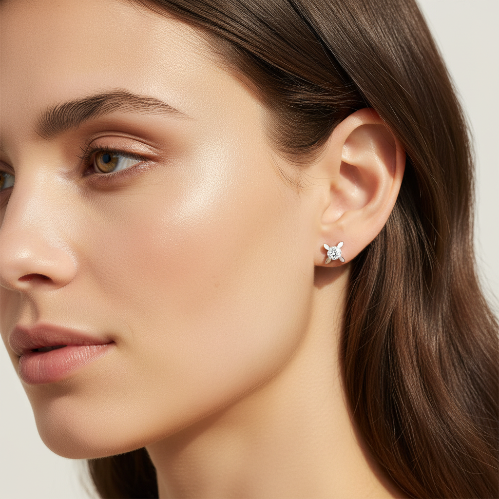 0,50 Karat Badem Tektaş Pırlanta Küpe