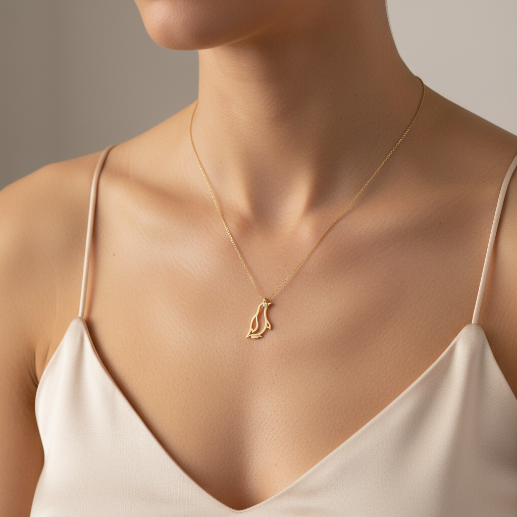 0,01 Karat Pırlantalı Kolye "Penguen"