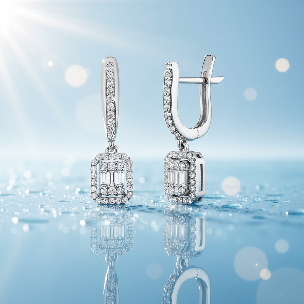 0,42 Karat Baget Pırlanta Küpe "EFZA"