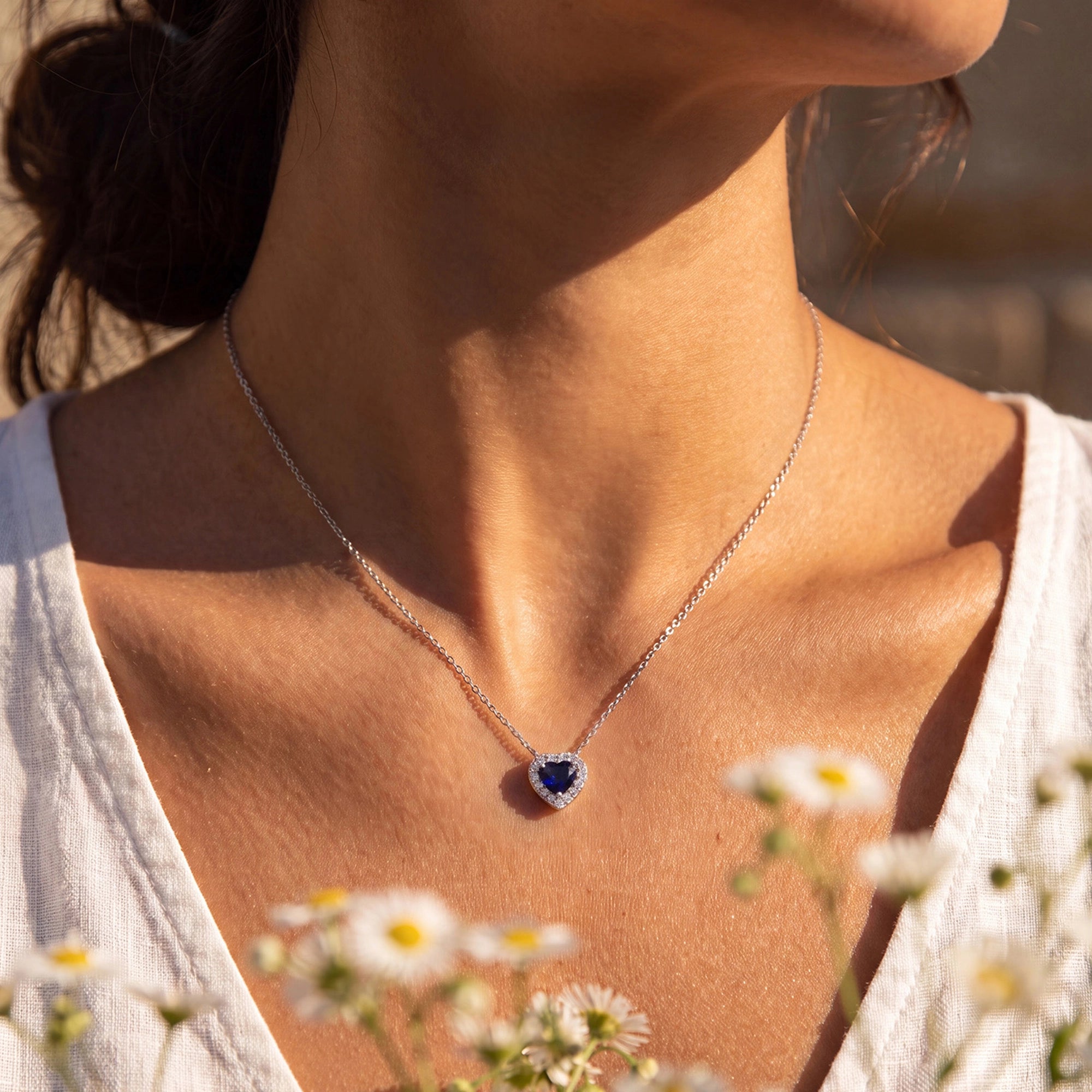 0,41 Karat Pırlantalı Safir Kolye, F Renk SI - Venta Jewelry