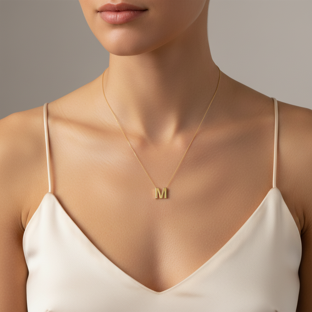 0,01 Karat Pırlantalı Harfli Kolye "M"