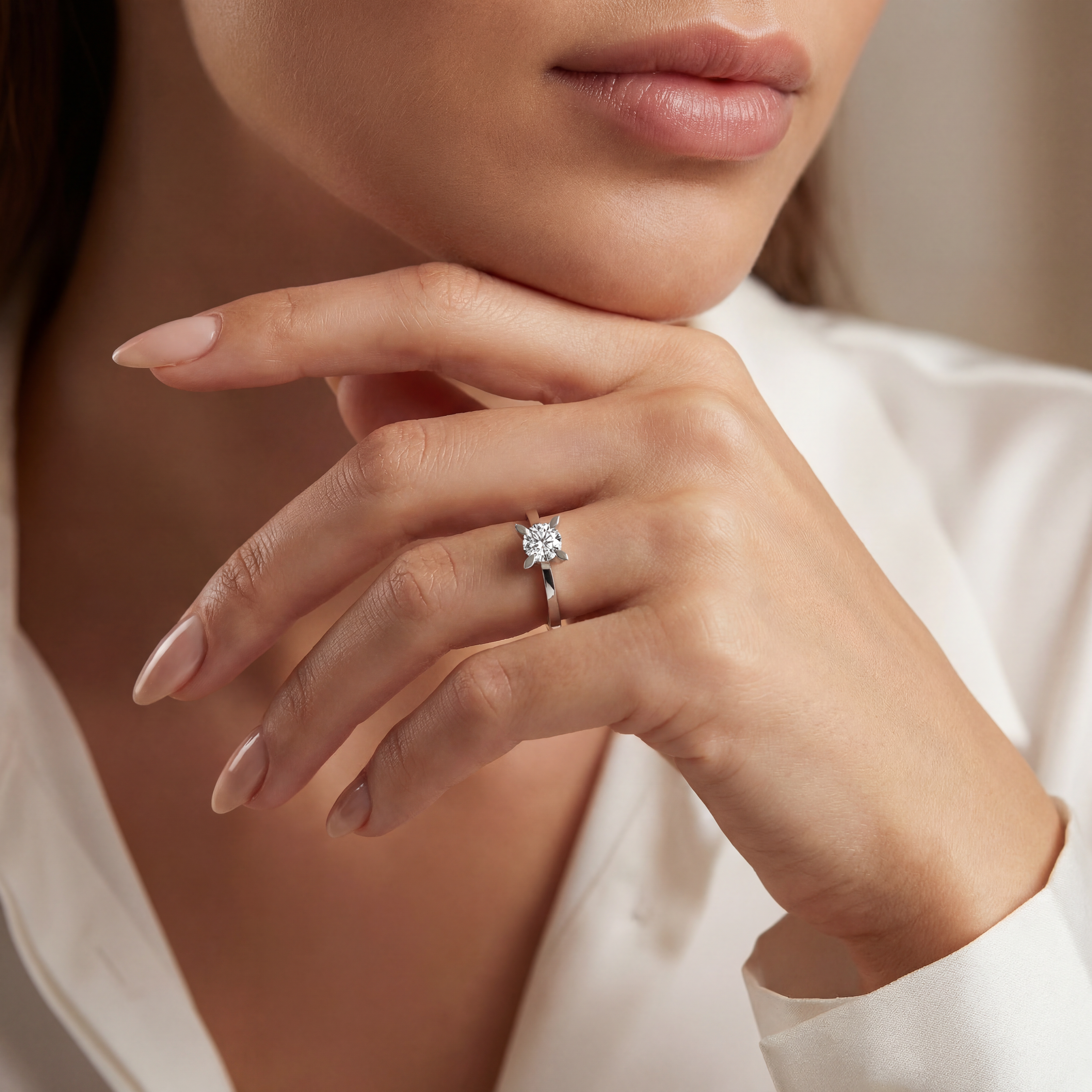 HRD Sertifikalı 0,70 Karat G Renk Tektaş Pırlanta Yüzük "Badem" - Venta Jewelry