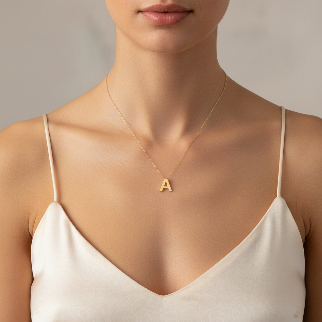 0,01 Karat Pırlantalı Harfli Kolye "A"