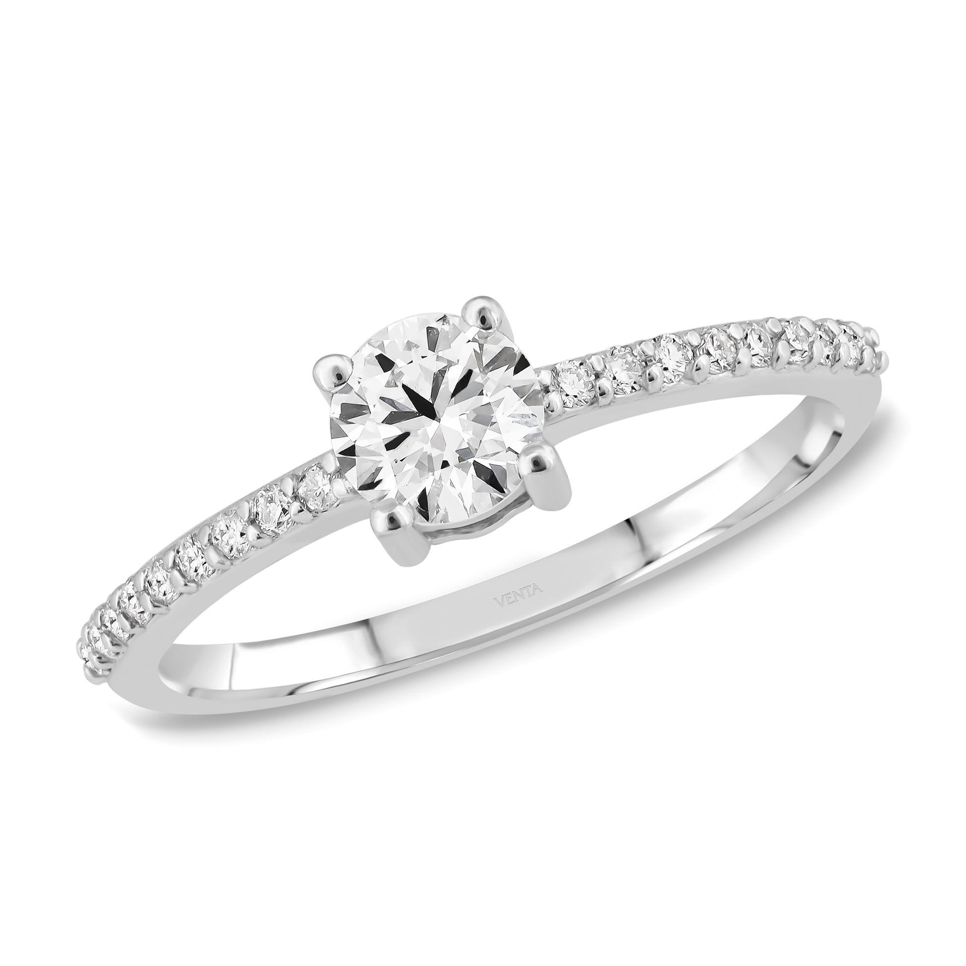 HRD Sertifikalı 0,55 Karat Kolu Taşlı Tektaş Pırlanta Yüzük