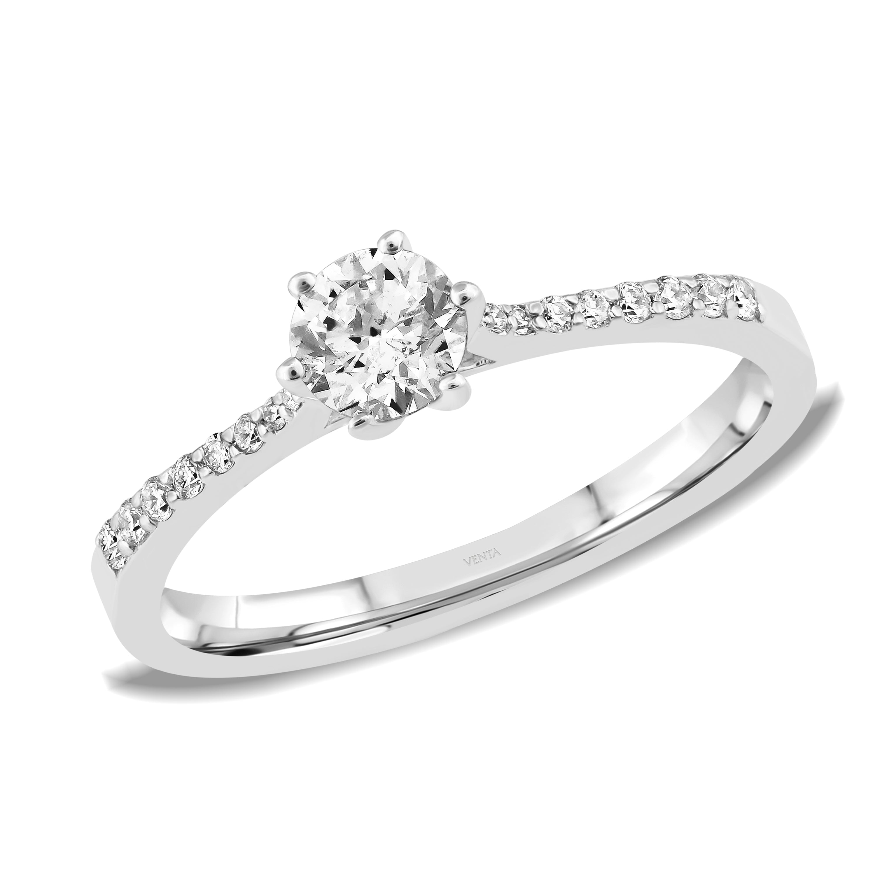 HRD Sertifikalı 0,50 Karat Kolu Taşlı Tektaş Pırlanta Yüzük