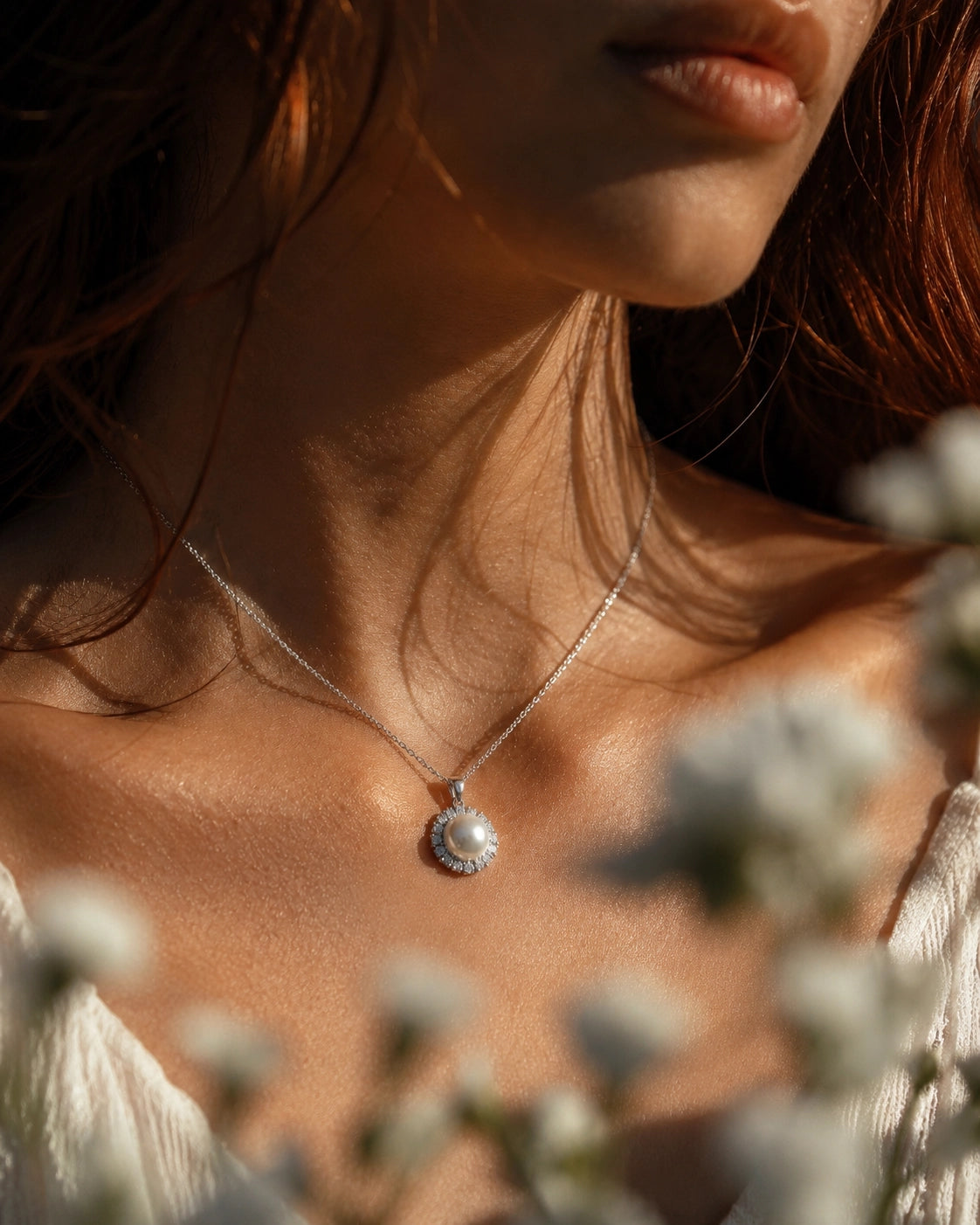 0,71 Karat Tasarım İncili Pırlantalı Kolye, F Renk SI - Venta Jewelry