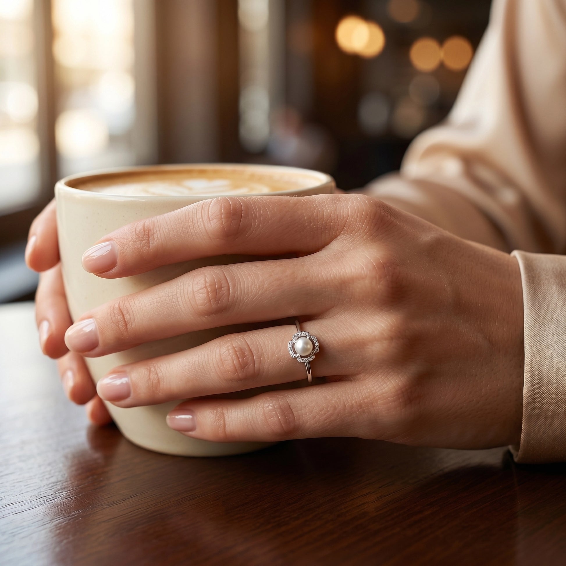 0,12 Karat İncili Pırlantalı Yüzük - Venta Jewelry