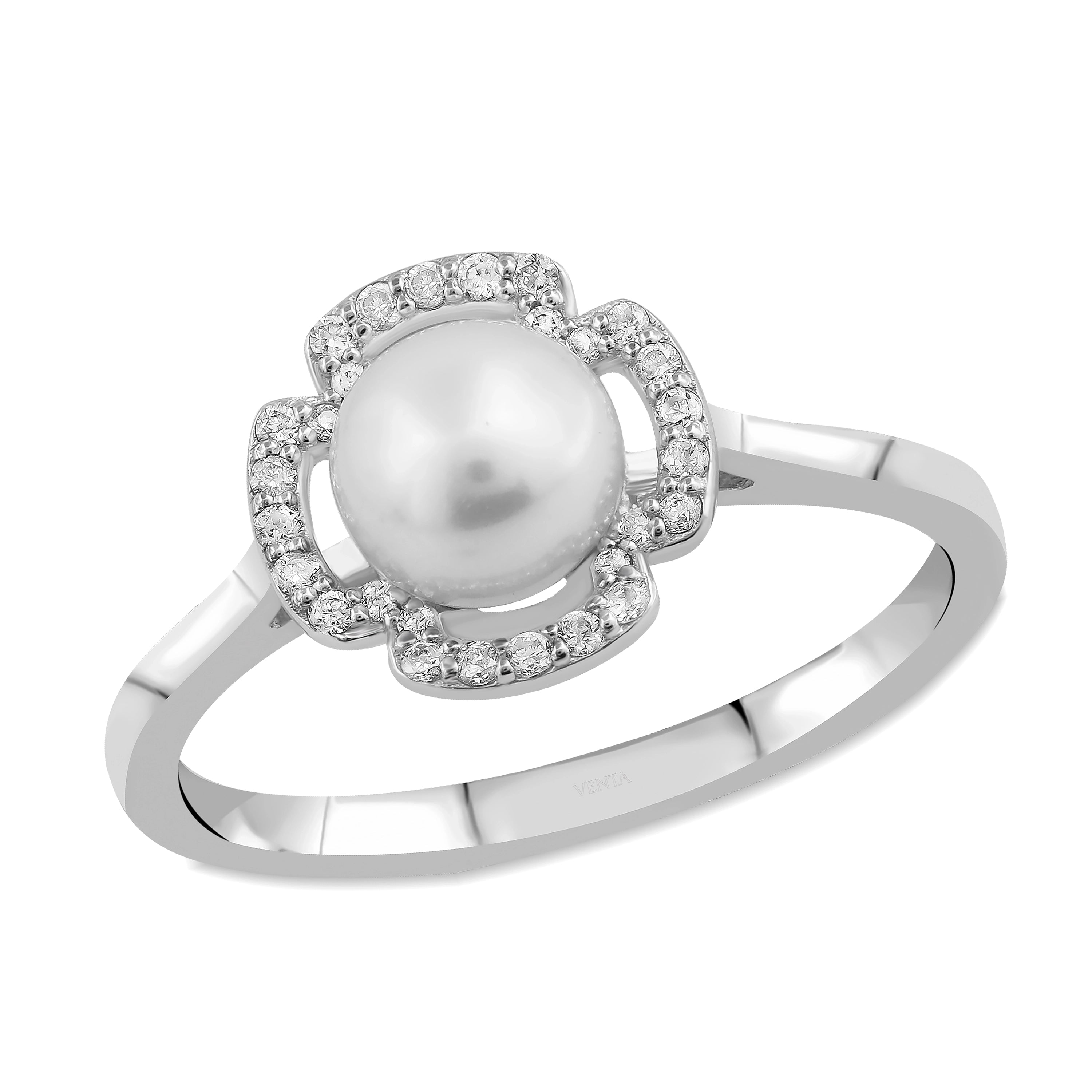 0,12 Karat İncili Pırlantalı Yüzük - Venta Jewelry