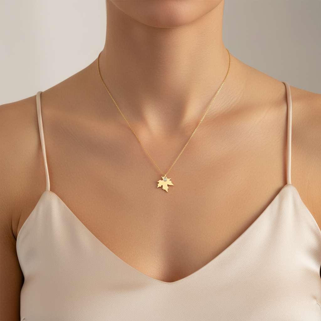 0,02 Karat Pırlanta Kolye "Yaprak"