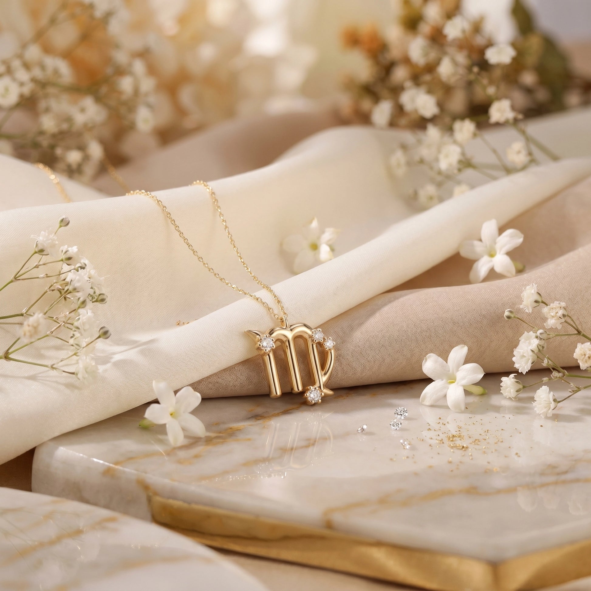 0,17 Karat F Renk Tasarım Başak Burcu Pırlanta Kolye - Venta Jewelry