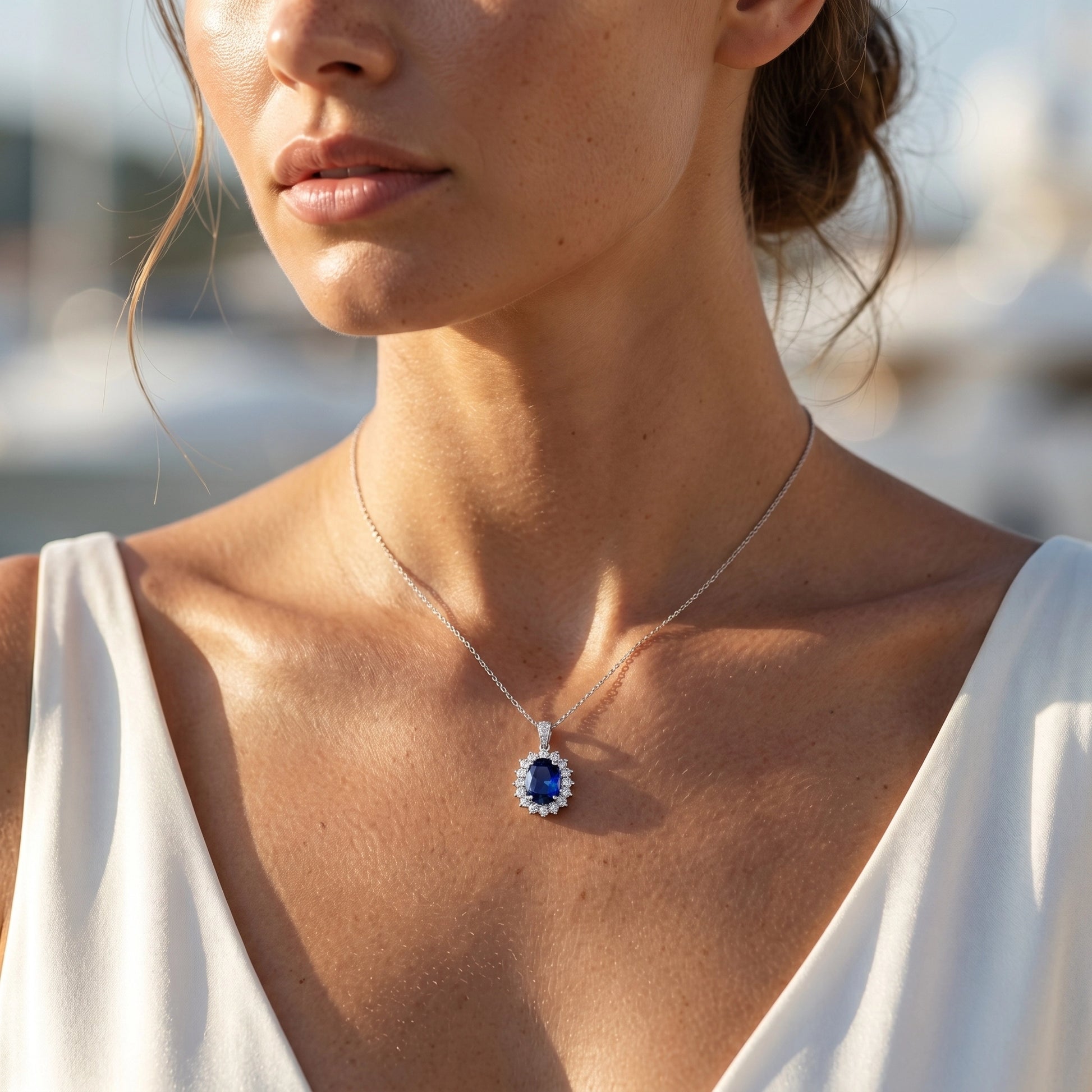 2,86 Karat Pırlantalı Safir Kolye, F Renk SI - Venta Jewelry
