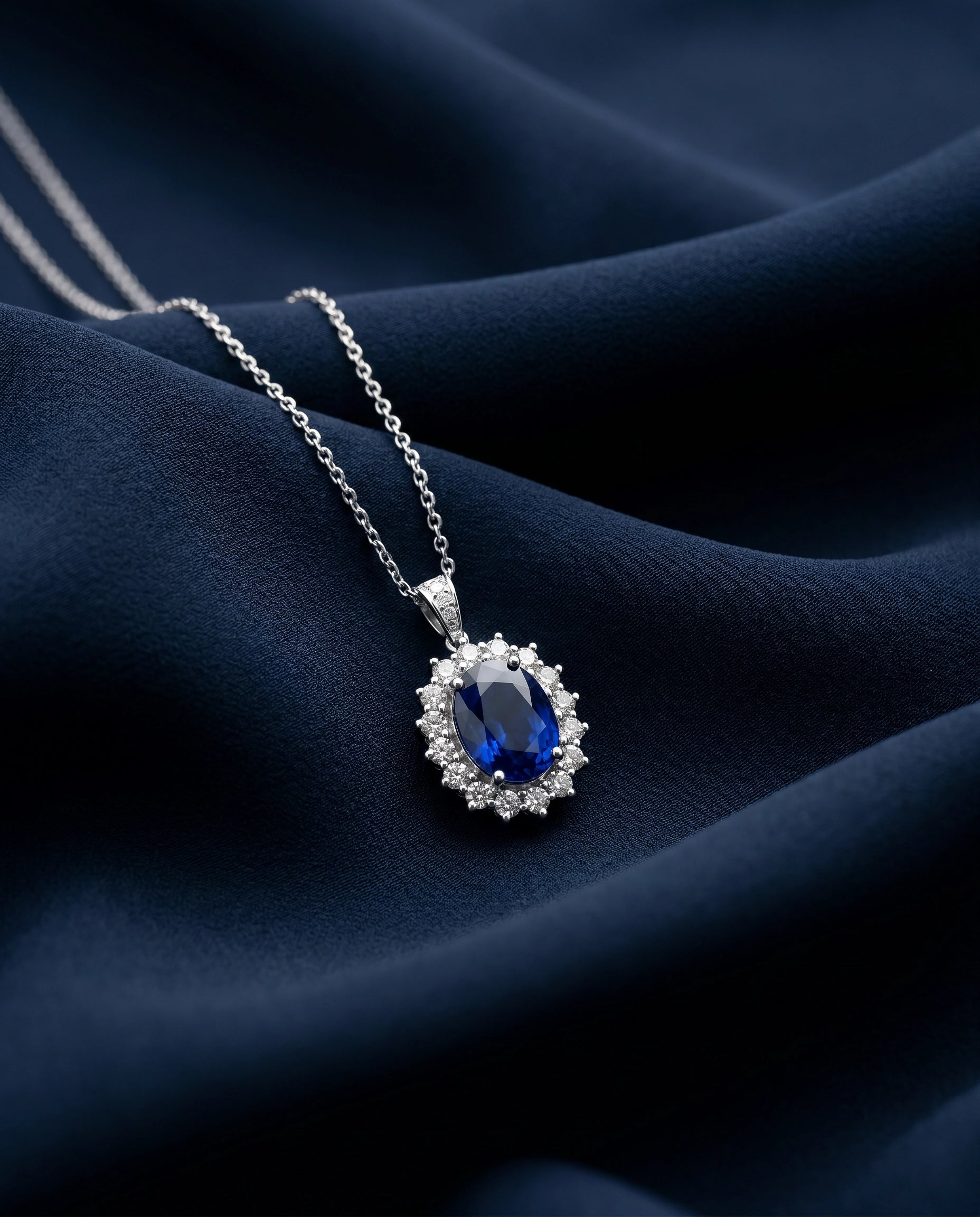 2,86 Karat Pırlantalı Safir Kolye, F Renk SI - Venta Jewelry
