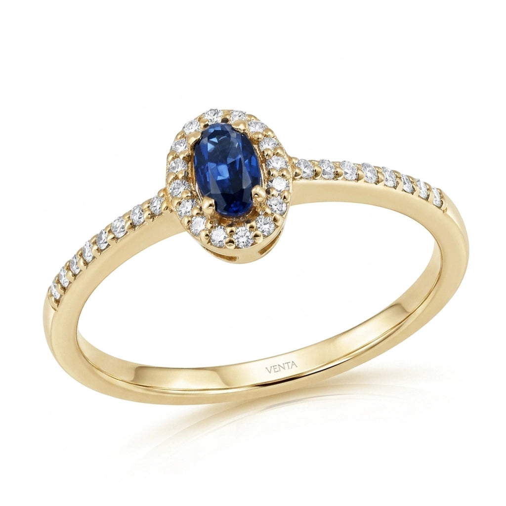0,44 Karat Pırlantalı Safir Yüzük, F Renk SI - Venta Jewelry