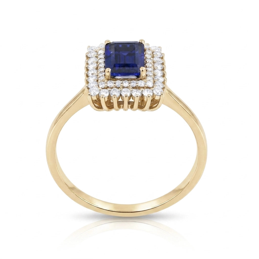 1,60 Karat Pırlantalı Safir Yüzük, F Renk SI - Venta Jewelry
