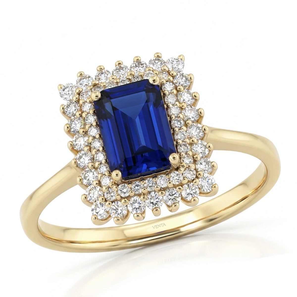 1,60 Karat Pırlantalı Safir Yüzük, F Renk SI - Venta Jewelry
