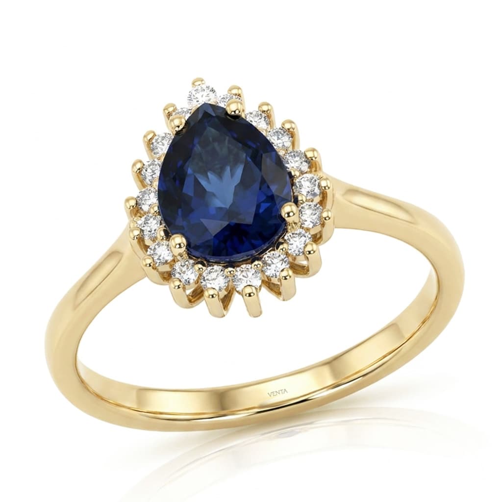 1,79 Karat Pırlantalı Safir Yüzük, F Renk SI - Venta Jewelry