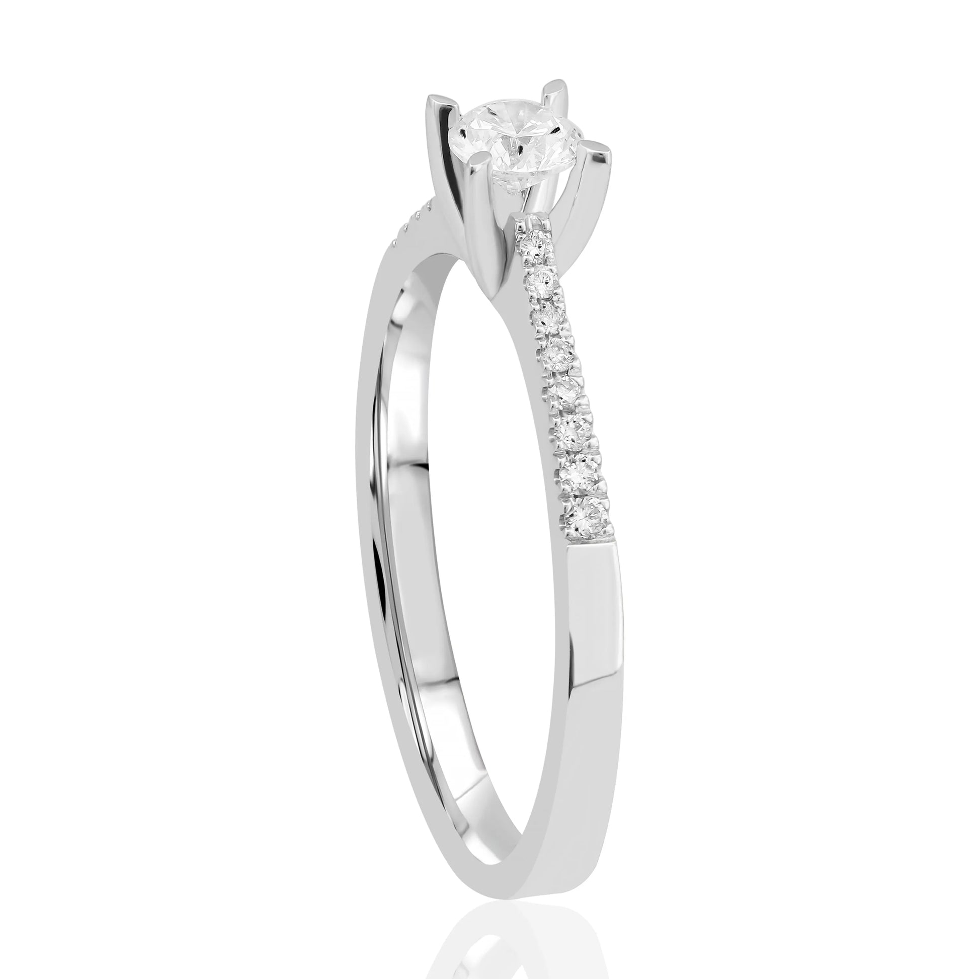 HRD Sertifikalı 0,30 Karat Kolu Taşlı Tektaş Pırlanta Yüzük, F Renk SI - Venta Jewelry
