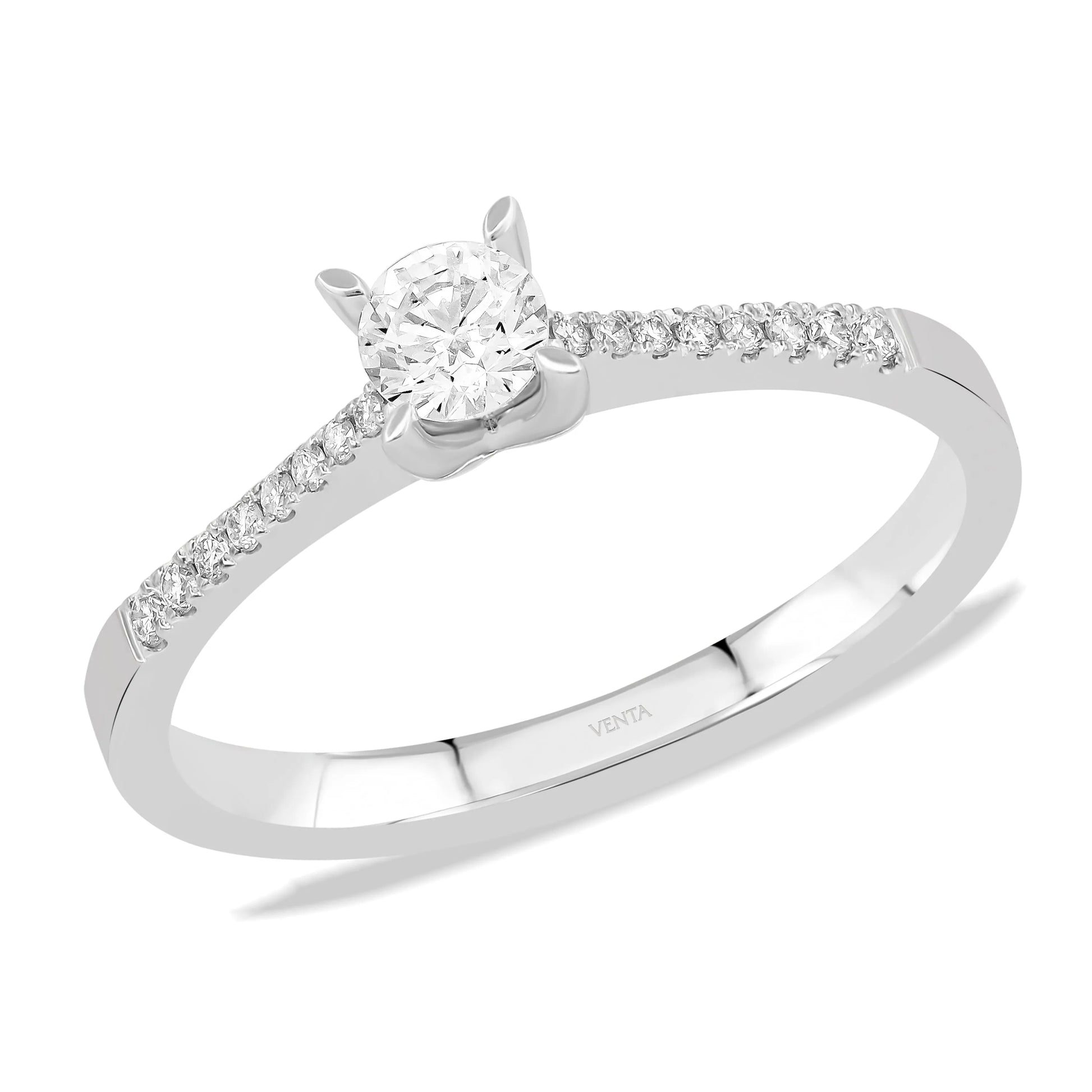 HRD Sertifikalı 0,30 Karat Kolu Taşlı Tektaş Pırlanta Yüzük, F Renk SI - Venta Jewelry
