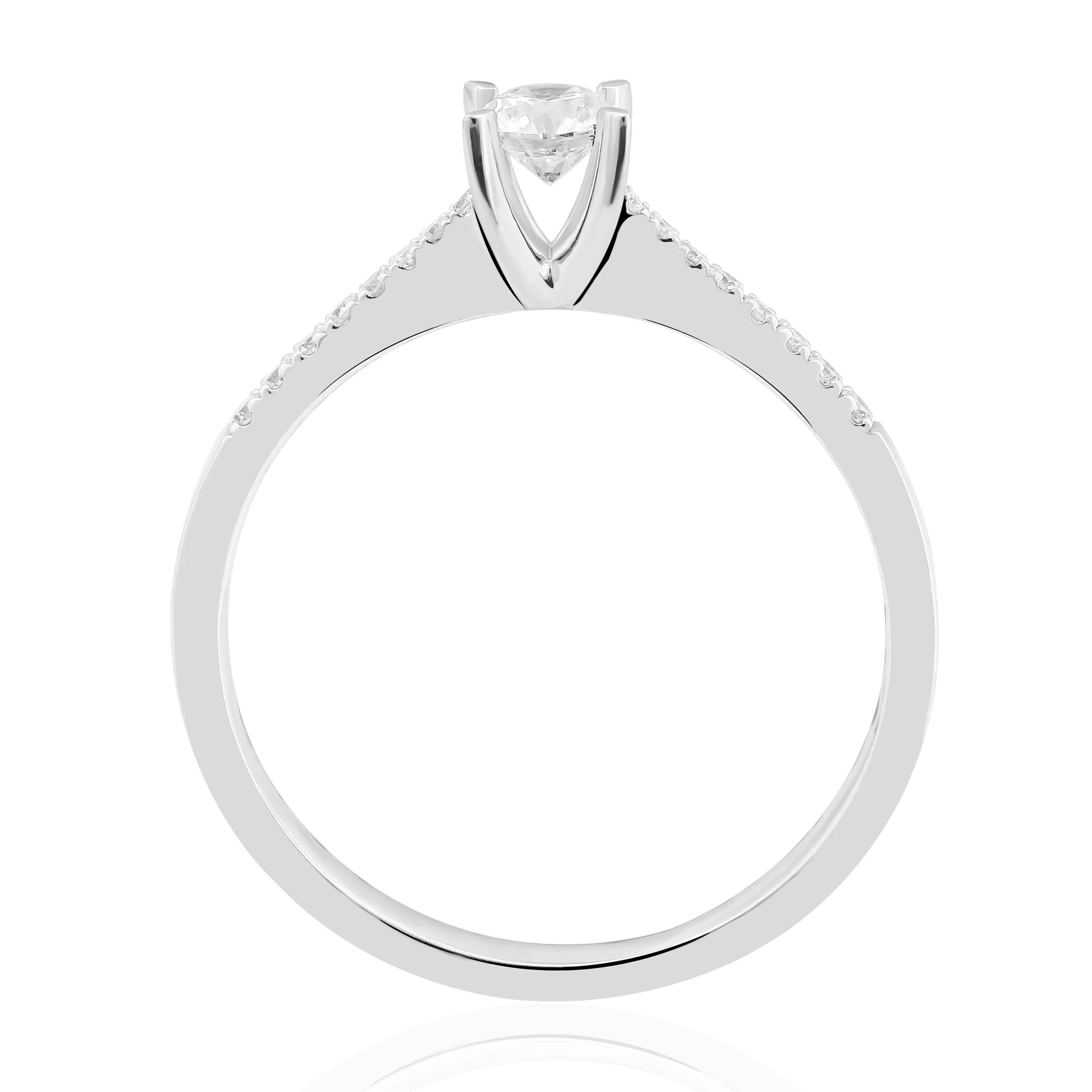 HRD Sertifikalı 0,30 Karat Kolu Taşlı Tektaş Pırlanta Yüzük, F Renk SI - Venta Jewelry
