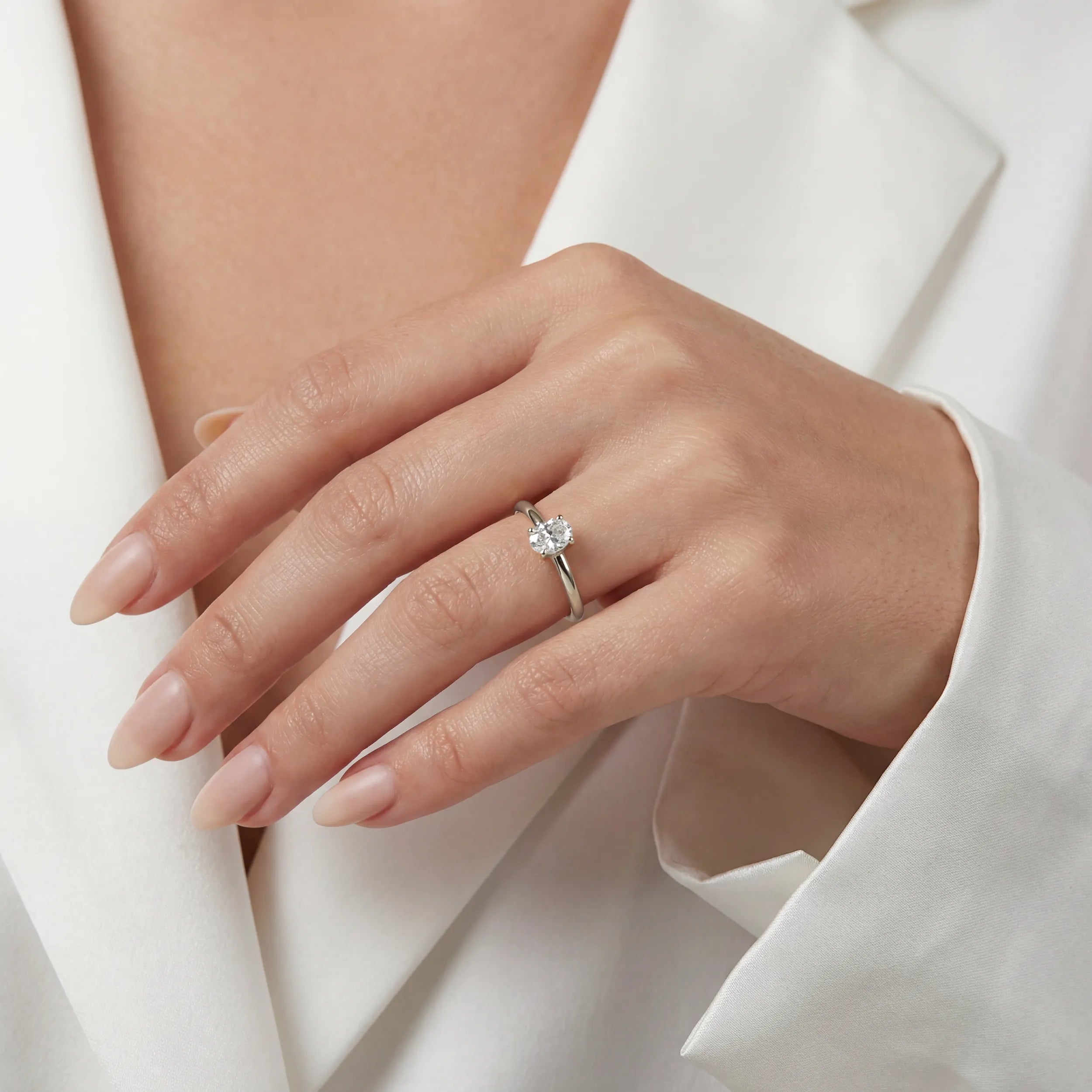 HRD Sertifikalı 0,40 Karat E Renk Oval Tektaş Pırlanta Yüzük, E Renk VS2 - Venta Jewelry