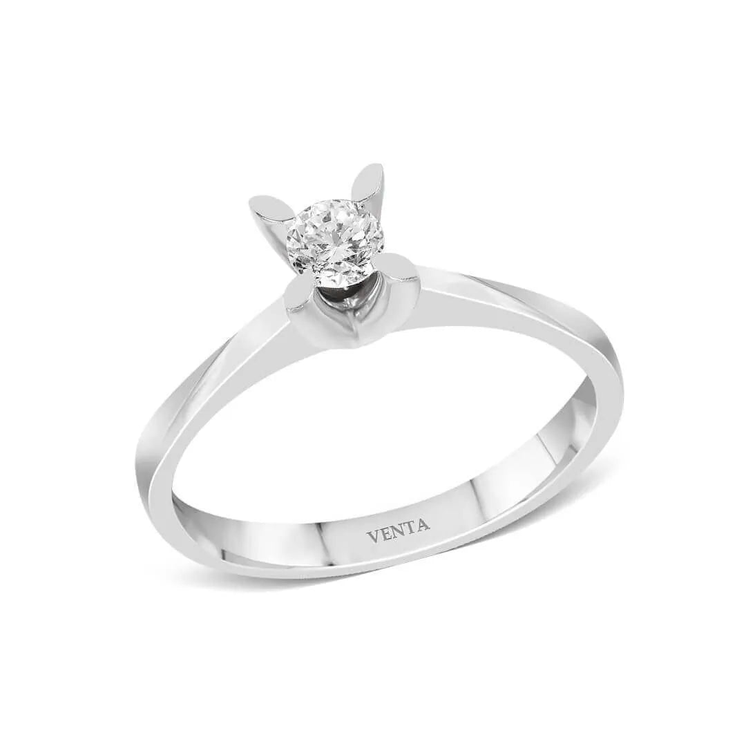 HRD Sertifikalı 0,40 Karat Tektaş Pırlanta Yüzük "Badem", F Renk SI1 - Venta Jewelry