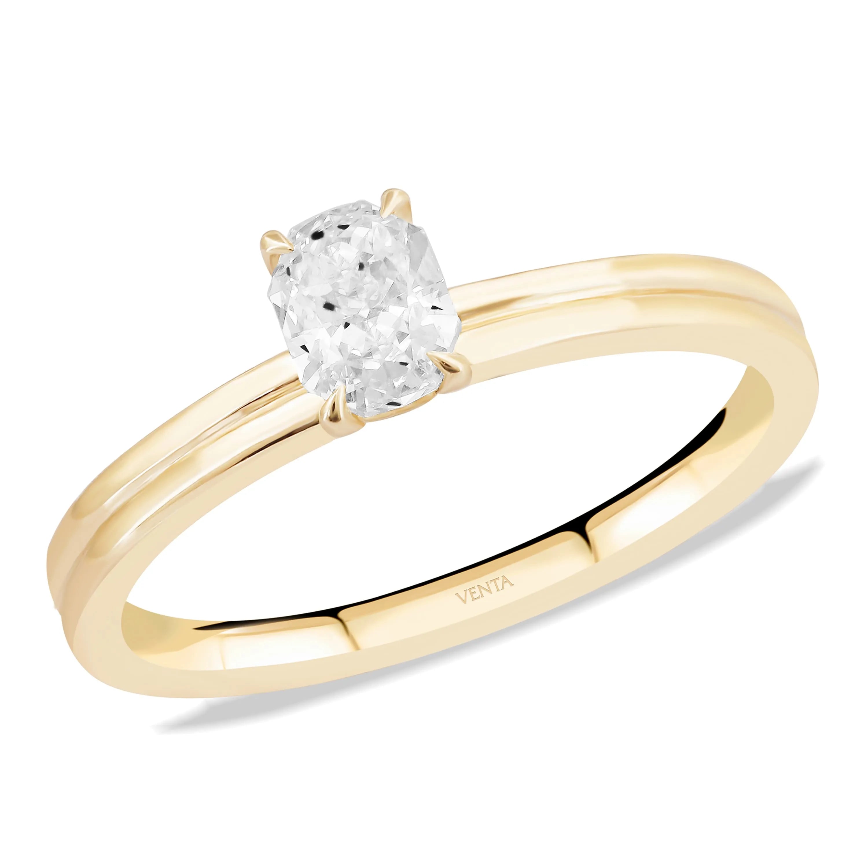 HRD Sertifikalı 0,46 Karat Radiant Tektaş Pırlanta Yüzük, G Renk VS2 - Venta Jewelry
