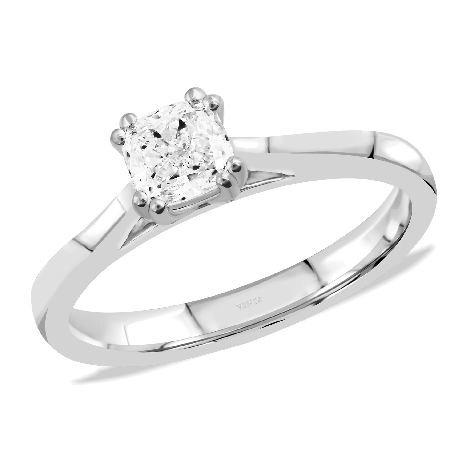 HRD Sertifikalı 0,50 Karat Cushion Tektaş Pırlanta Yüzük, E Renk SI2 - Venta Jewelry
