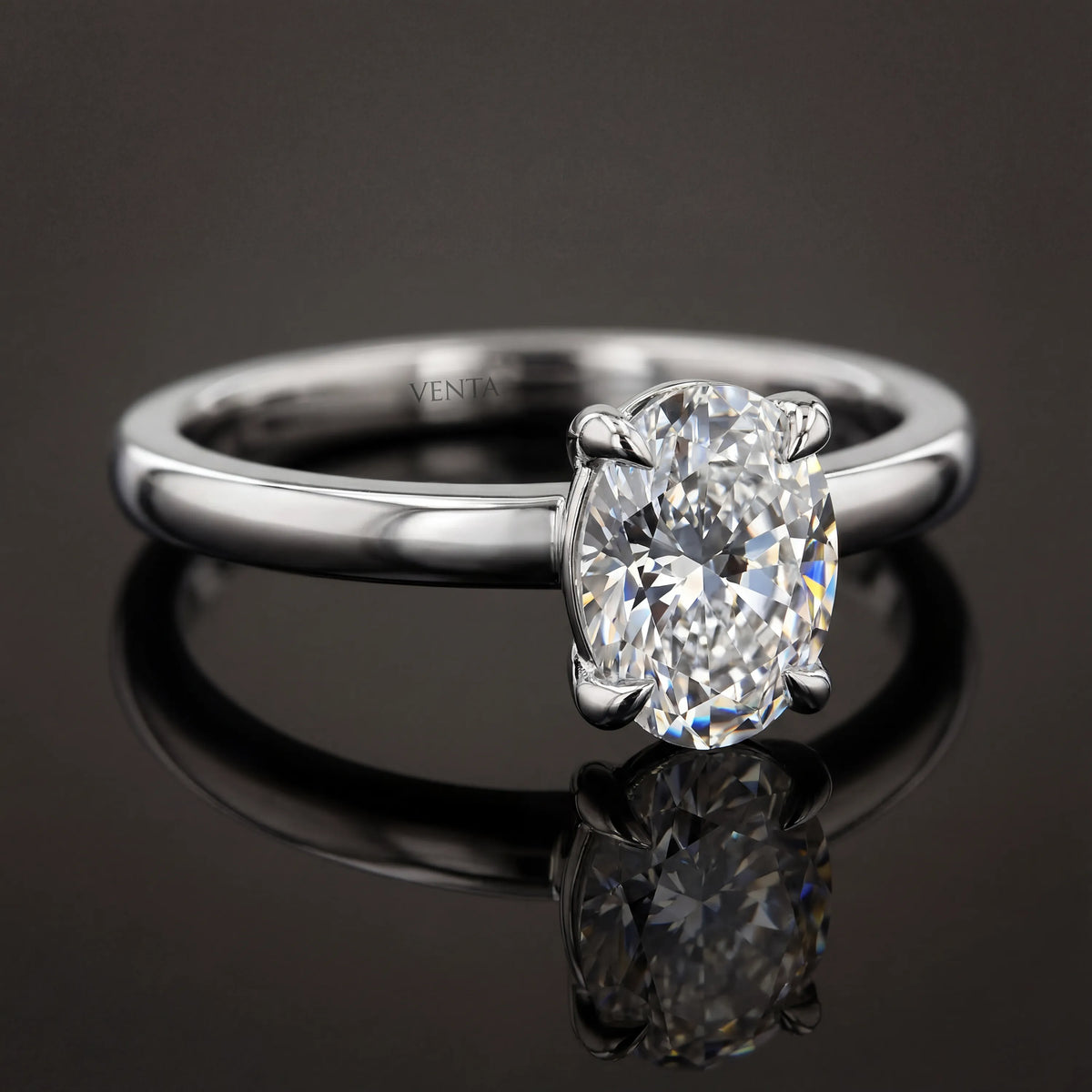 HRD Sertifikalı 0,50 Karat F Renk Oval Tektaş Pırlanta Yüzük, F Renk VS2 - Venta Jewelry
