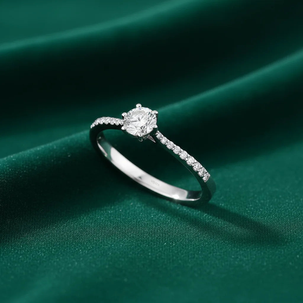 HRD Sertifikalı 0,50 Karat Kolu Taşlı Tektaş Pırlanta Yüzük - Venta Jewelry