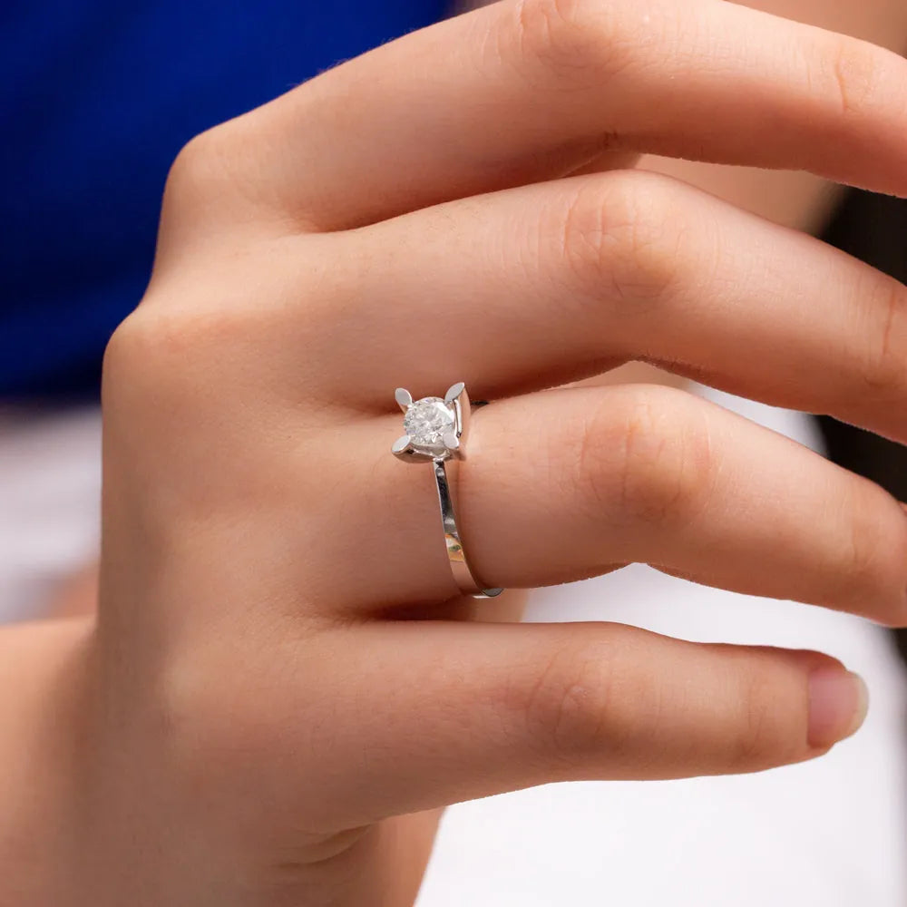 HRD Sertifikalı 0,50 Karat Tektaş Pırlanta Yüzük "Badem", D Renk VS2 - Venta Jewelry
