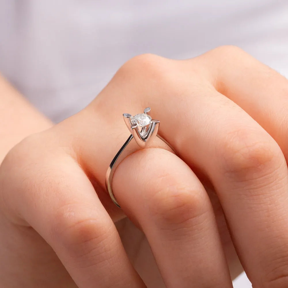 HRD Sertifikalı 0,50 Karat Tektaş Pırlanta Yüzük "Badem", D Renk VS2 - Venta Jewelry
