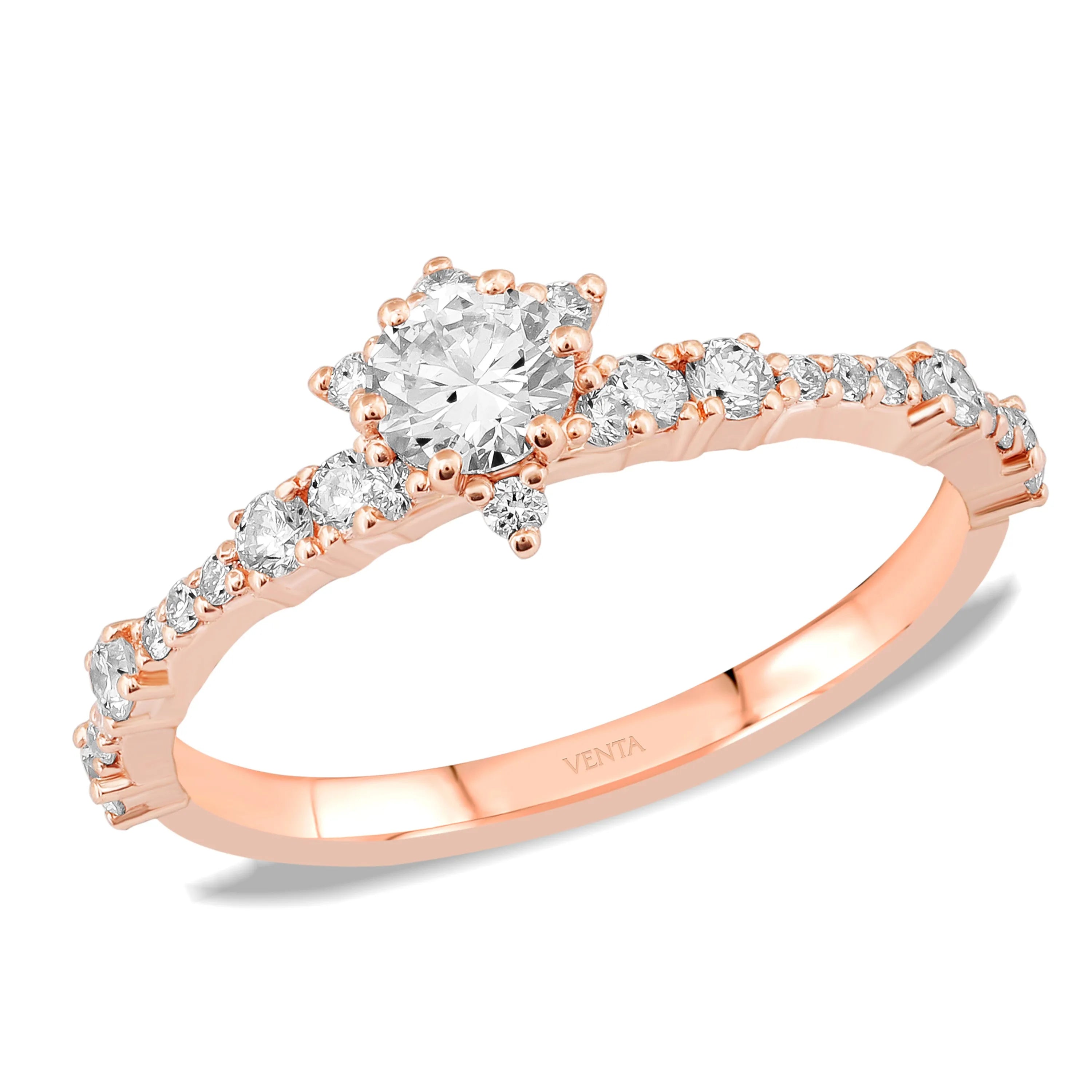 HRD Sertifikalı 0,67 Karat Tasarım Lotus Tektaş Pırlanta Yüzük, F Renk SI - Venta Jewelry