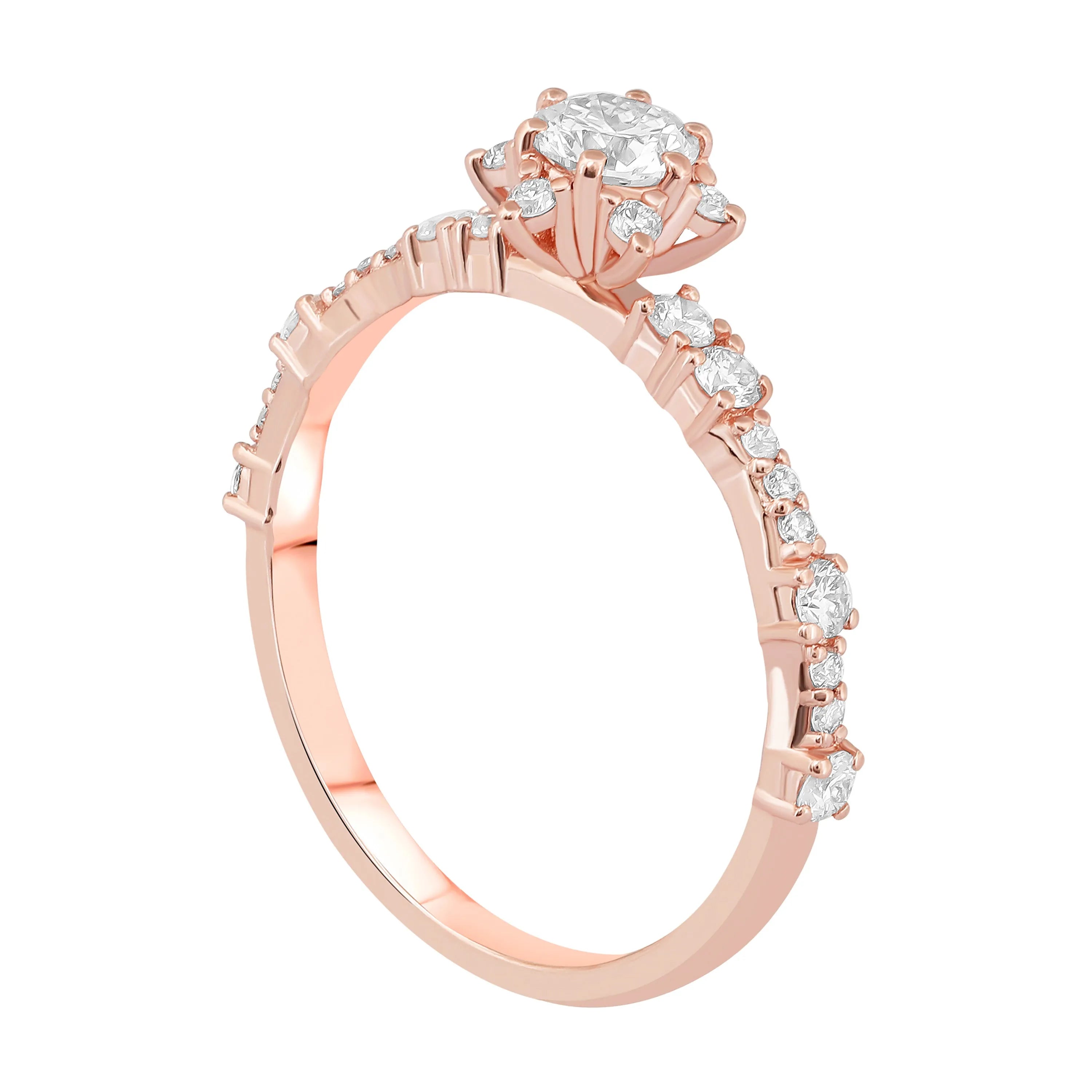 HRD Sertifikalı 0,67 Karat Tasarım Lotus Tektaş Pırlanta Yüzük, F Renk SI - Venta Jewelry