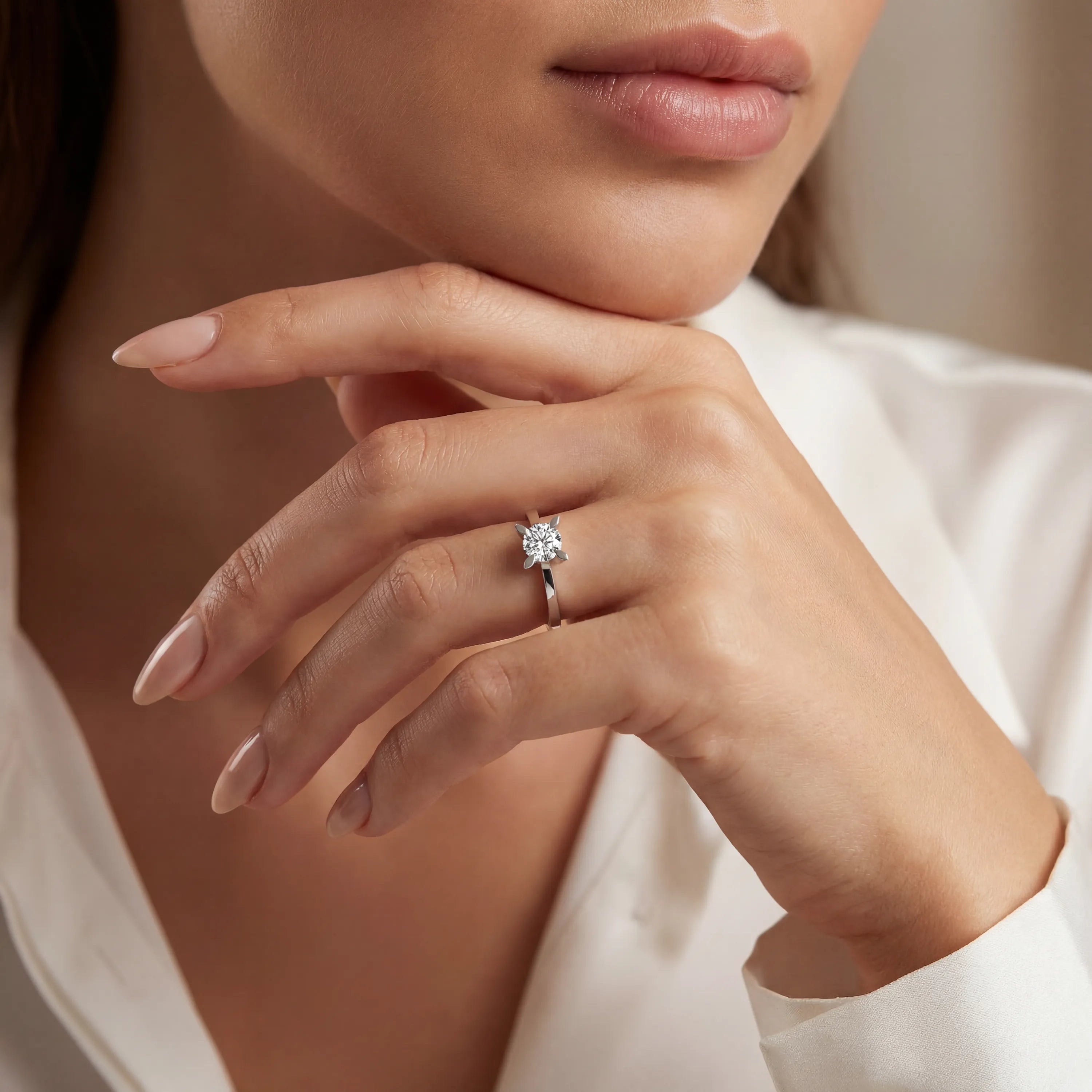 HRD Sertifikalı 0,70 Karat D Renk Tektaş Pırlanta Yüzük "Badem", D Renk SI2 - Venta Jewelry