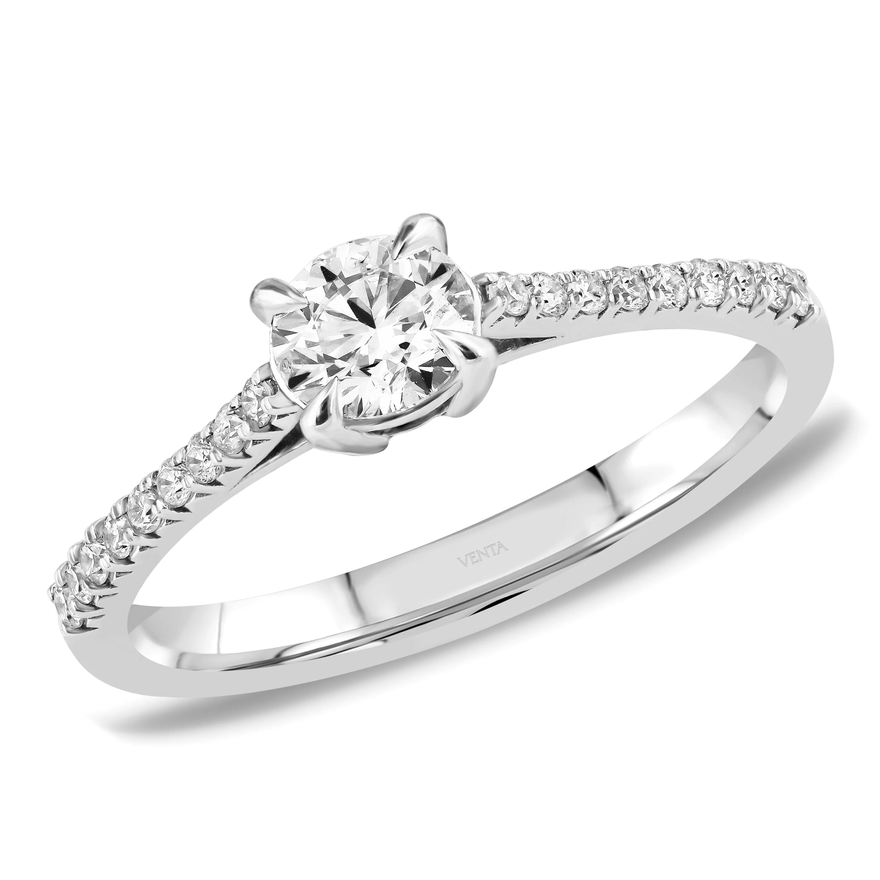 HRD Sertifikalı 0,70 Karat Kolu Taşlı Tektaş Pırlanta Yüzük - Venta Jewelry