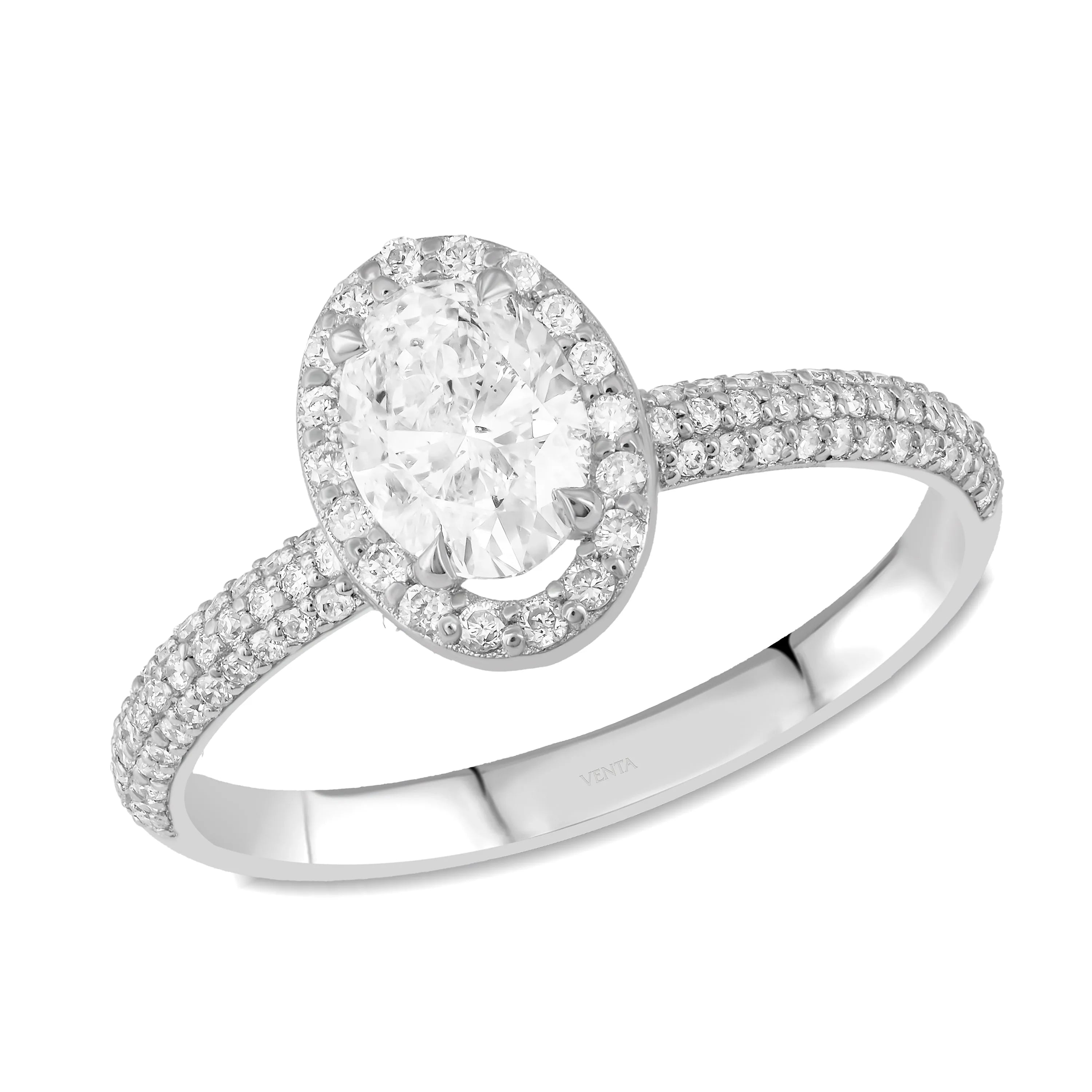 HRD Sertifikalı 1,03 Karat F Renk Kolu Taşlı Oval Tektaş Pırlanta Yüzük, F Renk SI - Venta Jewelry