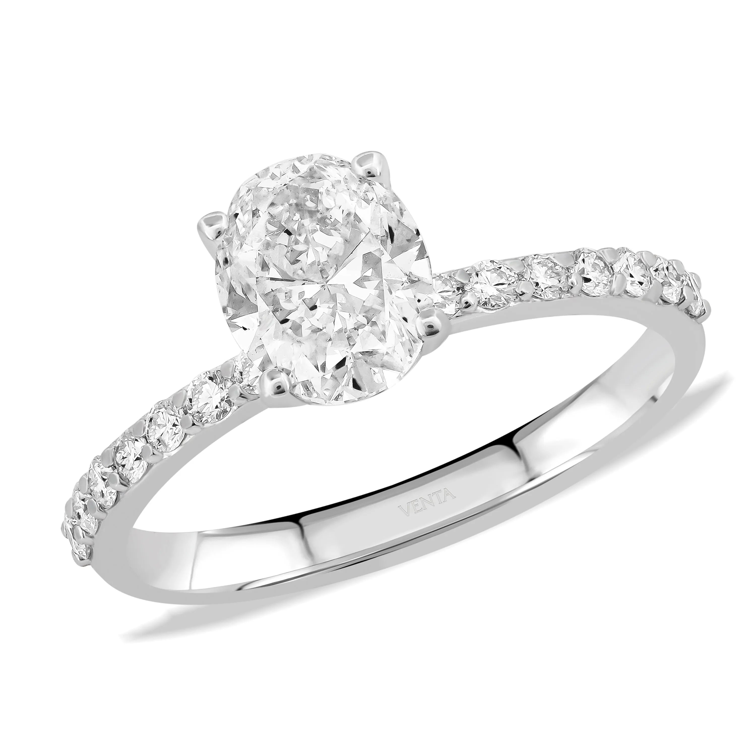 HRD Sertifikalı 1,66 Karat E Renk Kolu Taşlı Oval Tektaş Pırlanta Yüzük, F Renk SI - Venta Jewelry