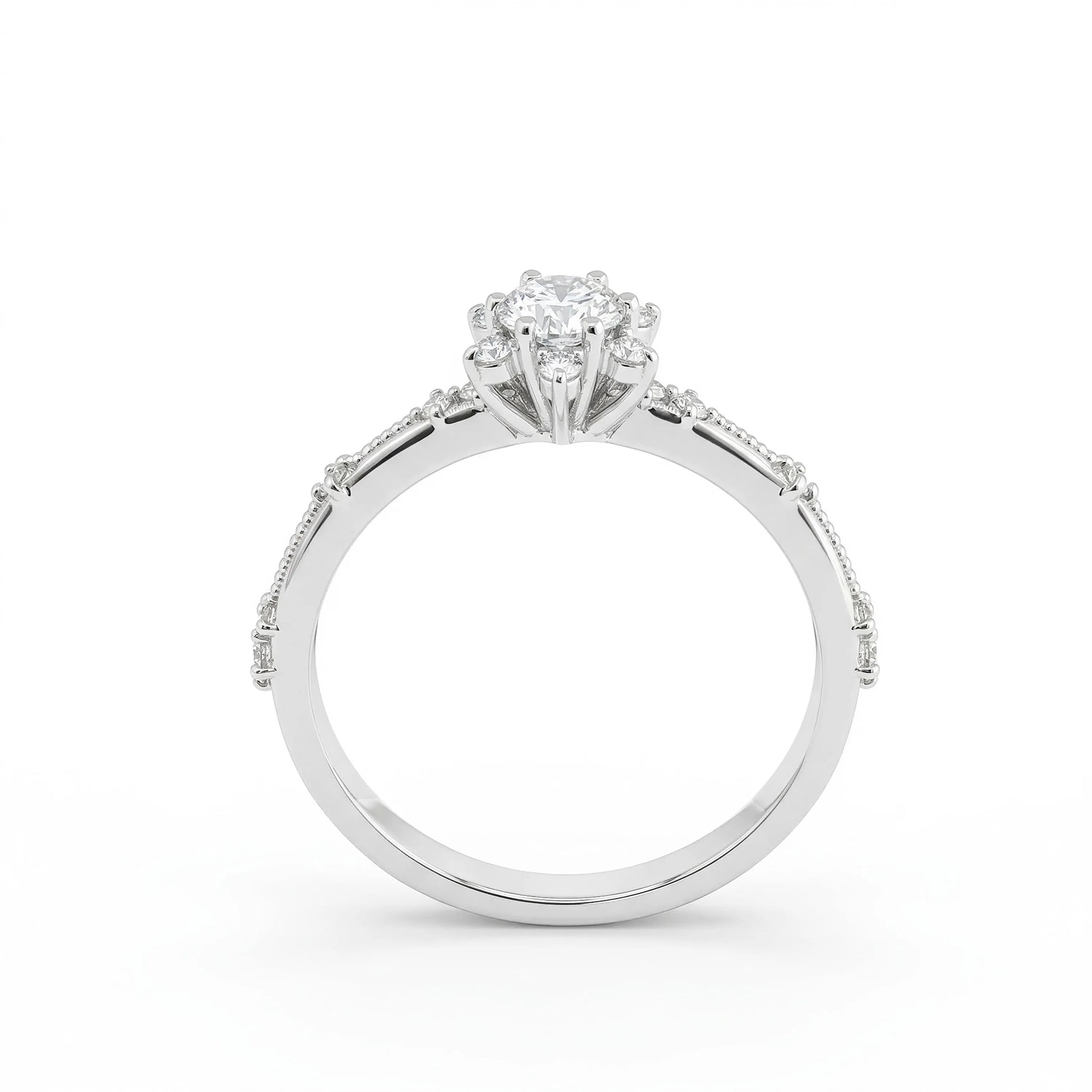 HRD Sertifikslı 0,47 Karat Tasarım Lotus Tektaş Pırlanta Yüzük, F Renk SI - Venta Jewelry
