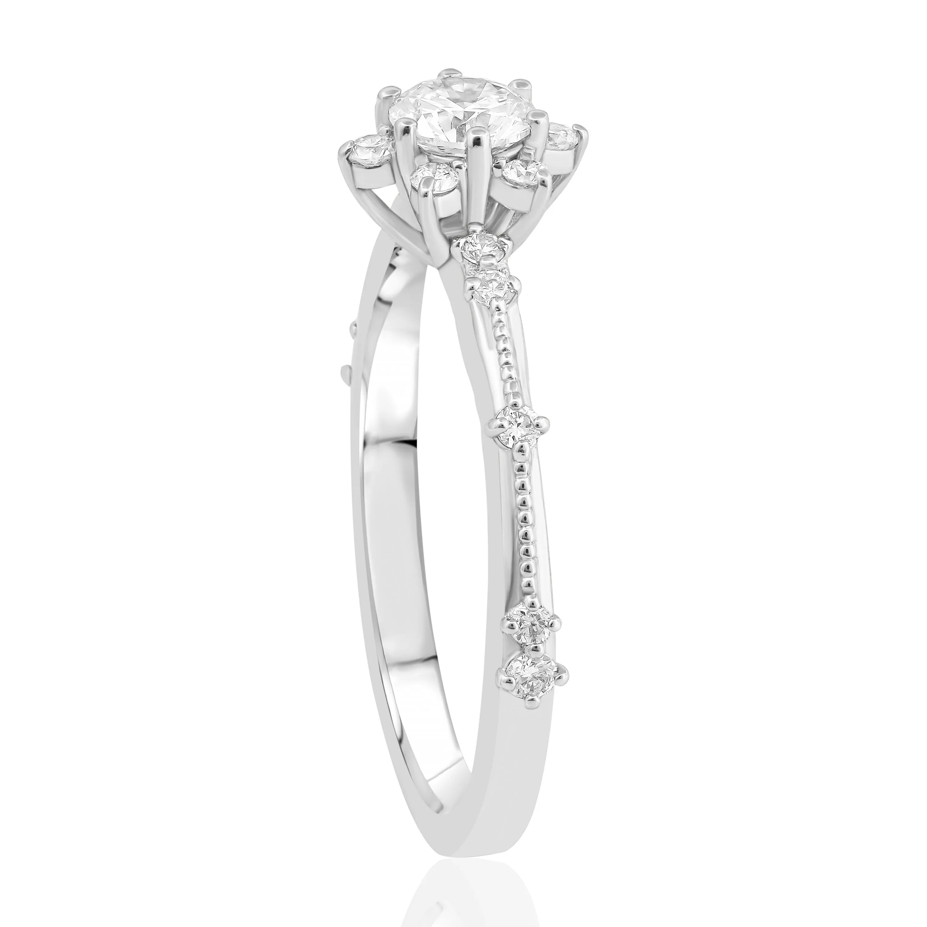 HRD Sertifikslı 0,47 Karat Tasarım Lotus Tektaş Pırlanta Yüzük, F Renk SI - Venta Jewelry