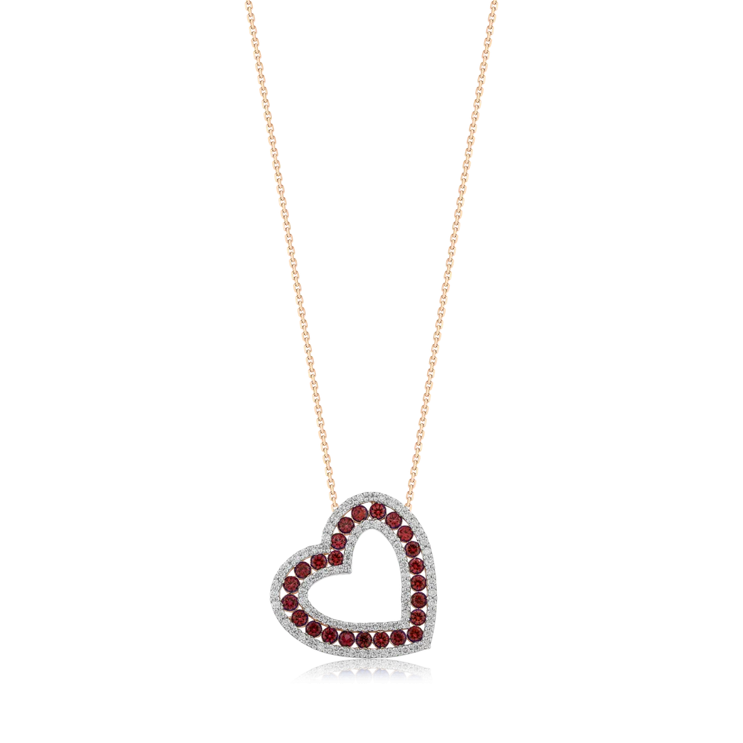 0,69 Karat Pırlantalı Yakut Kalp Kolye