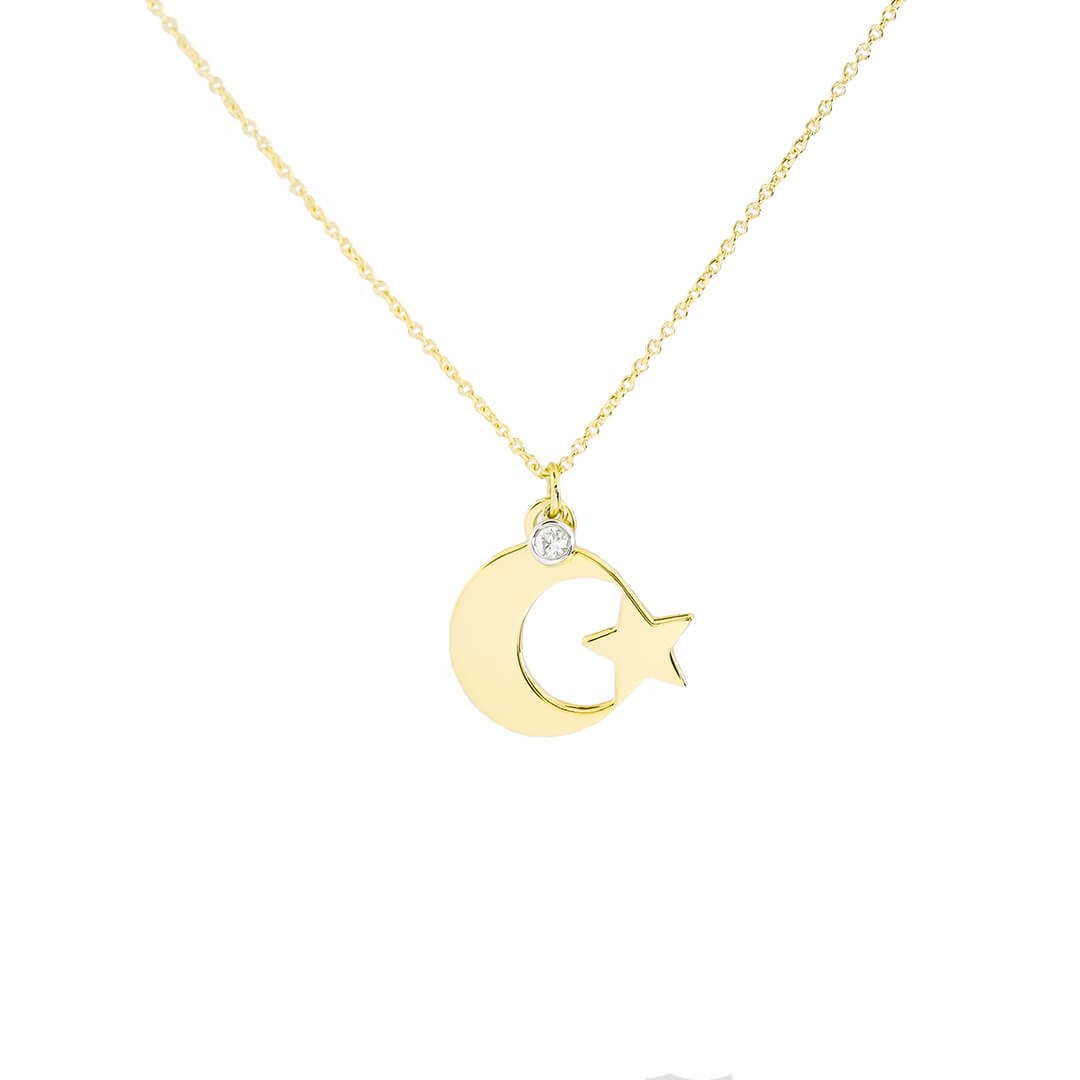 0,02 Karat Pırlantalı Kolye "Ay Yıldız"