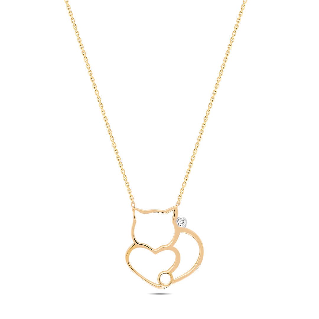 0,01 Karat Pırlanta Kolye "Kedi"