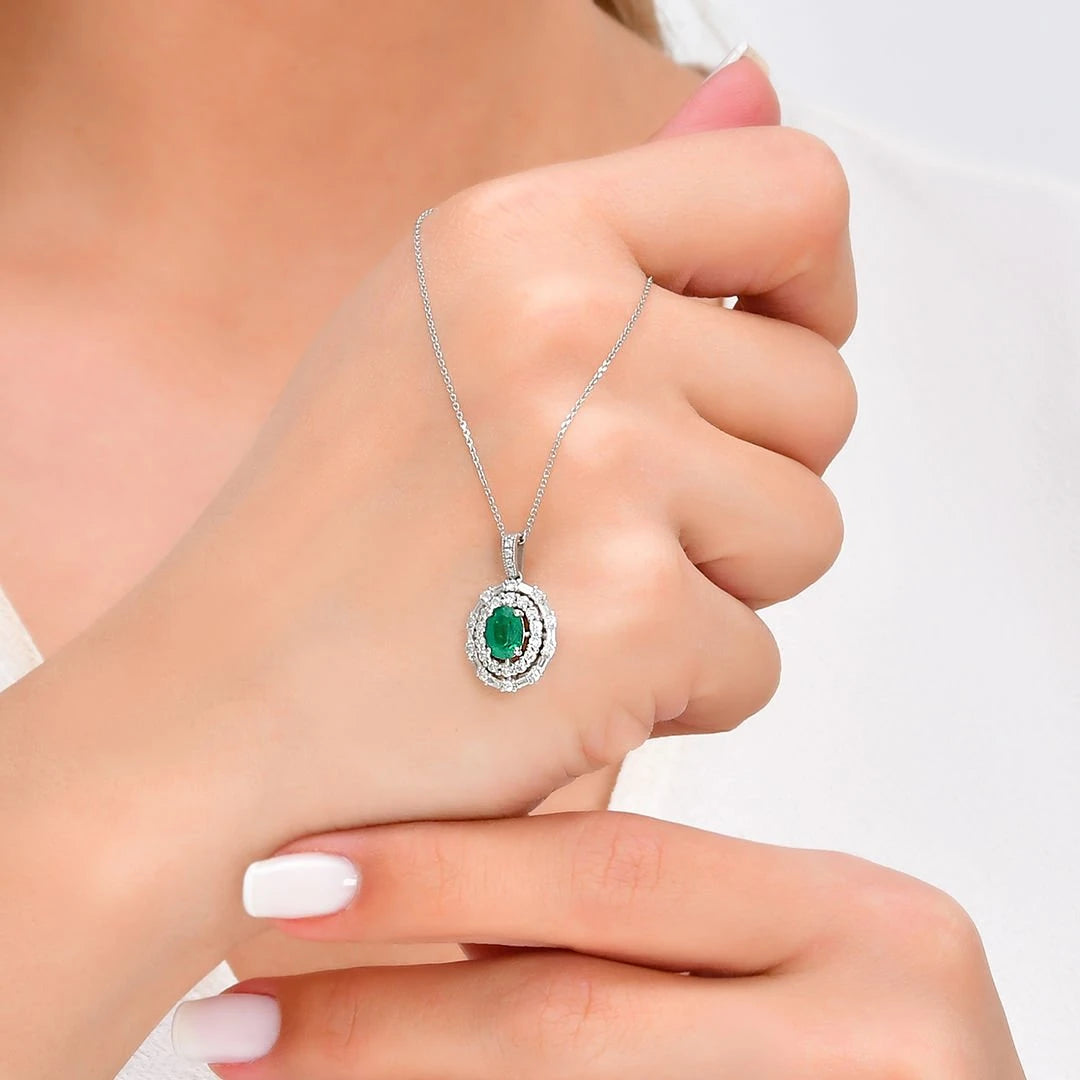 1,45 Karat Pırlanta Zümrüt Kolye