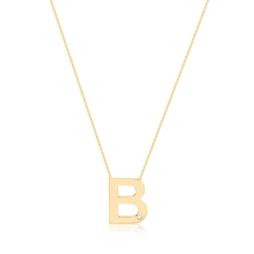 0,01 Karat Pırlantalı Harfli Kolye "B"