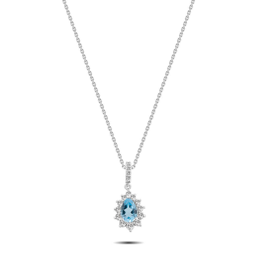0,65 Karat Pırlantalı Blue Topaz Kolye