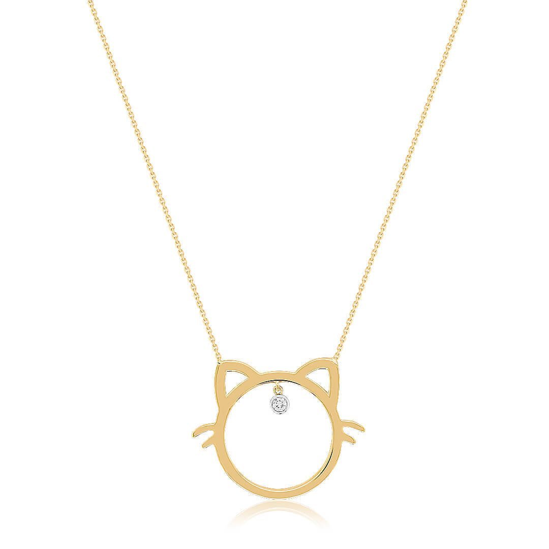 0,02 Karat Pırlantalı Kolye "Kedi"