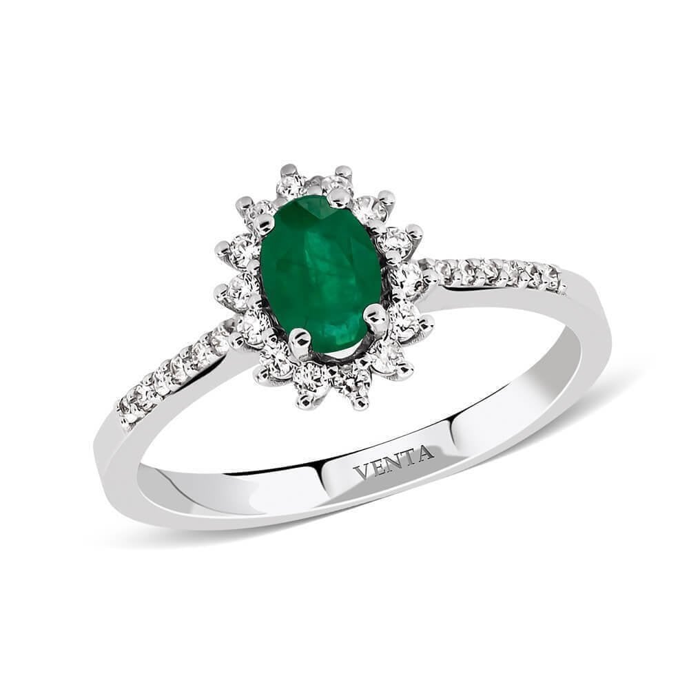 1,00 Karat Pırlantalı Zümrüt Yüzük "Feuille"