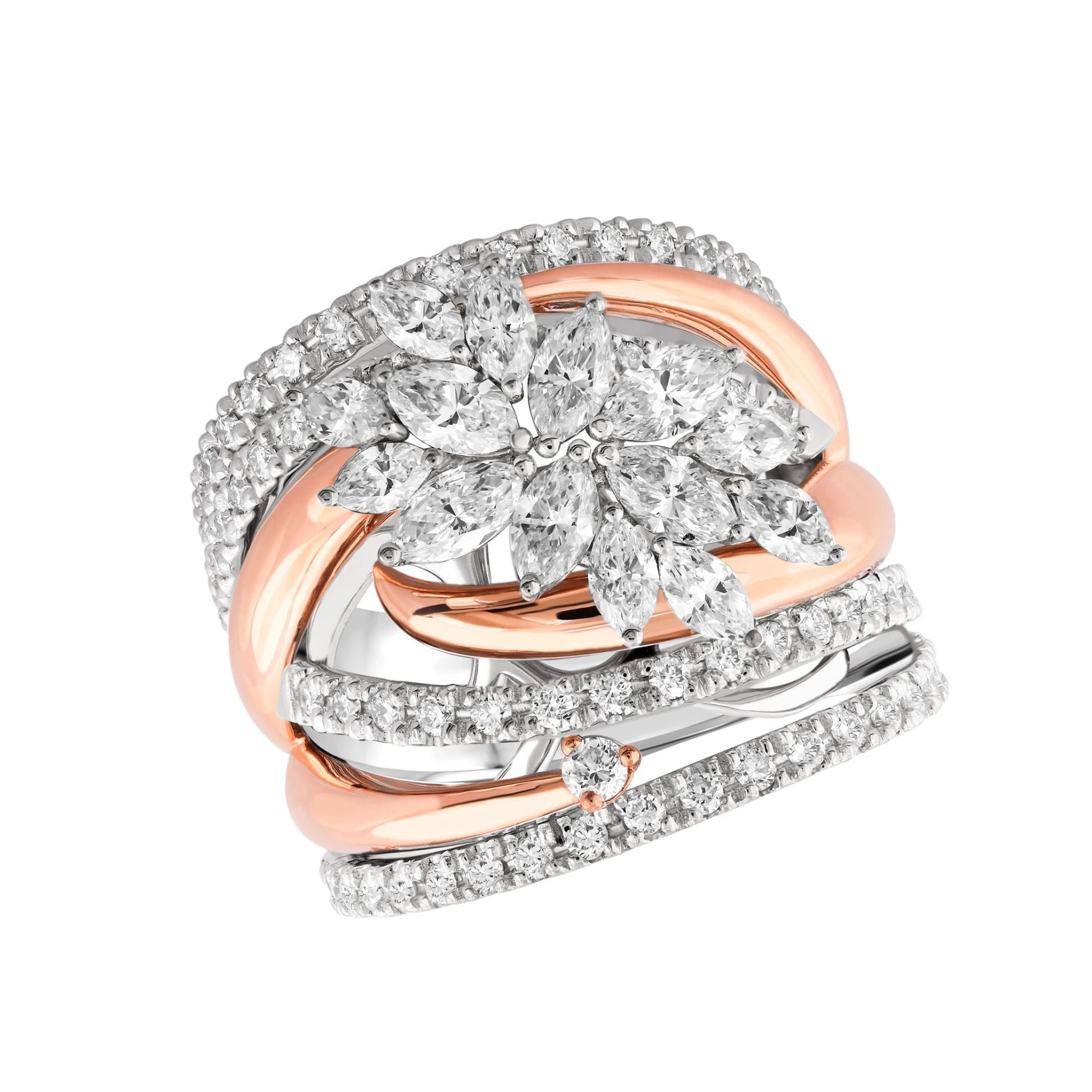 2,98 Karat Rose&Beyaz Tasarım Pırlanta Yüzük "Markiz"