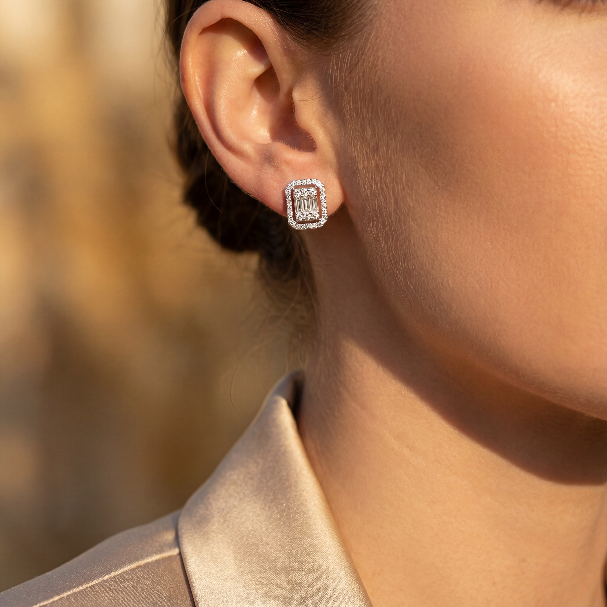 1,00 Karat Baget Pırlanta Küpe