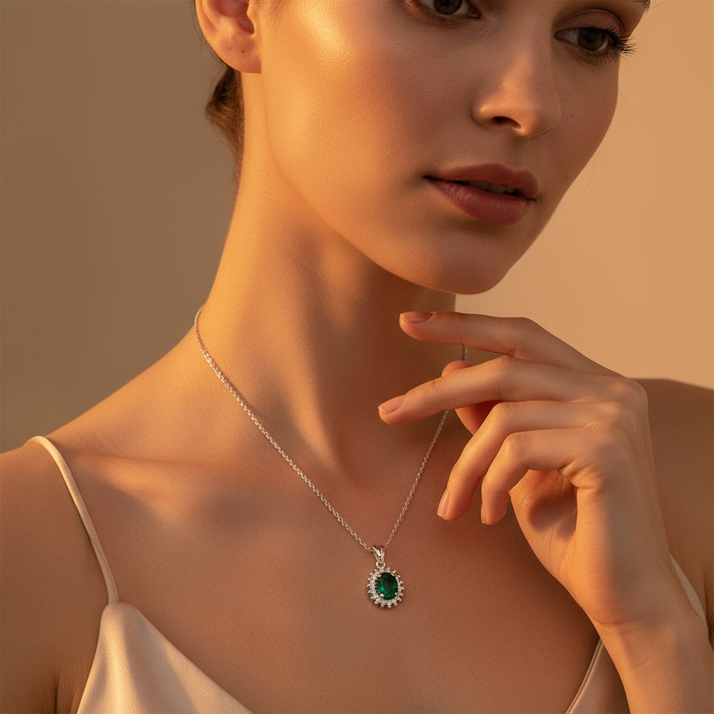 0,57 Karat Pırlantalı Zümrüt Kolye